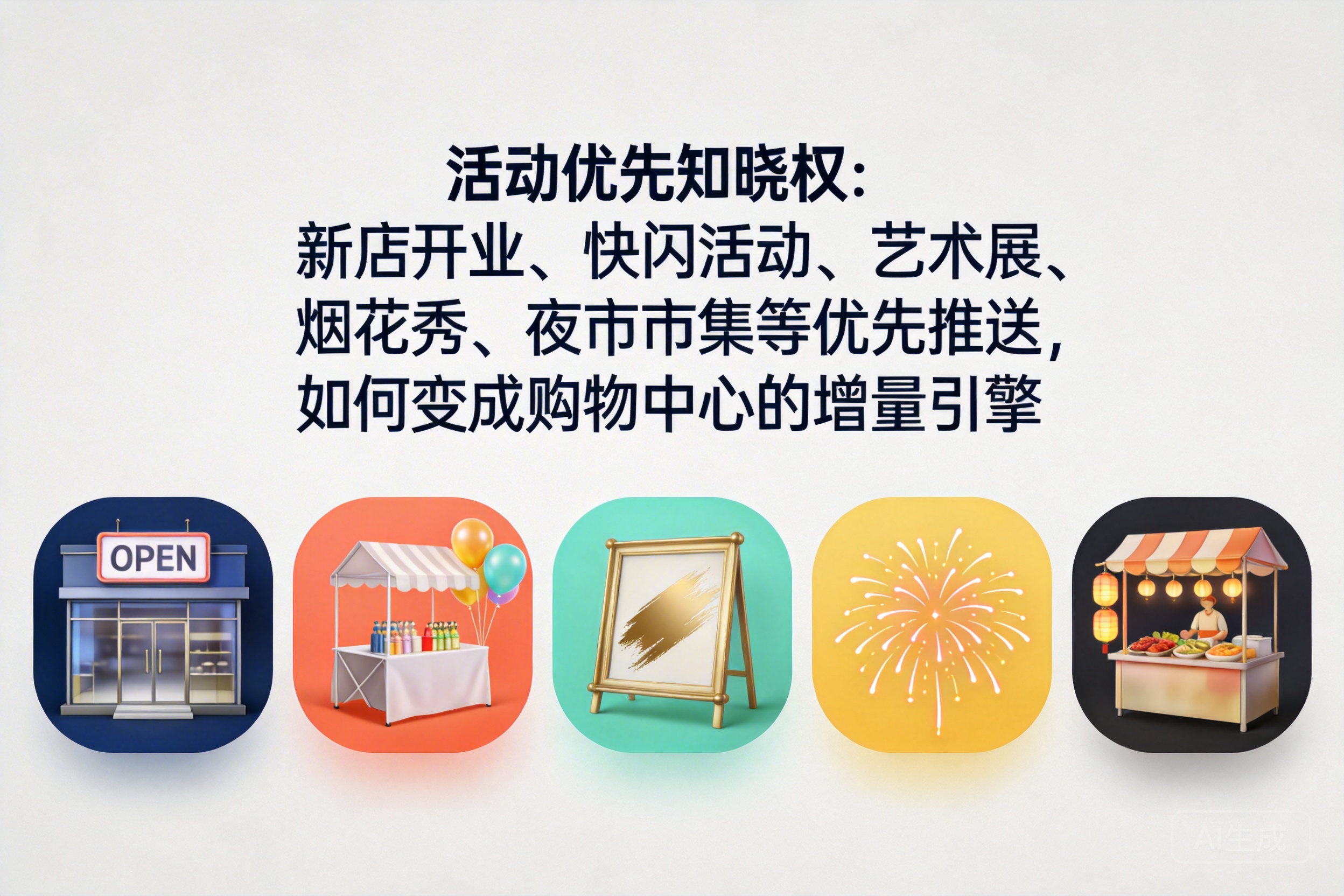 活动优先知晓权:新店开业、快闪活动、艺术展、烟花秀、夜市市集等优先推送,如何变成购物中心的增量引擎