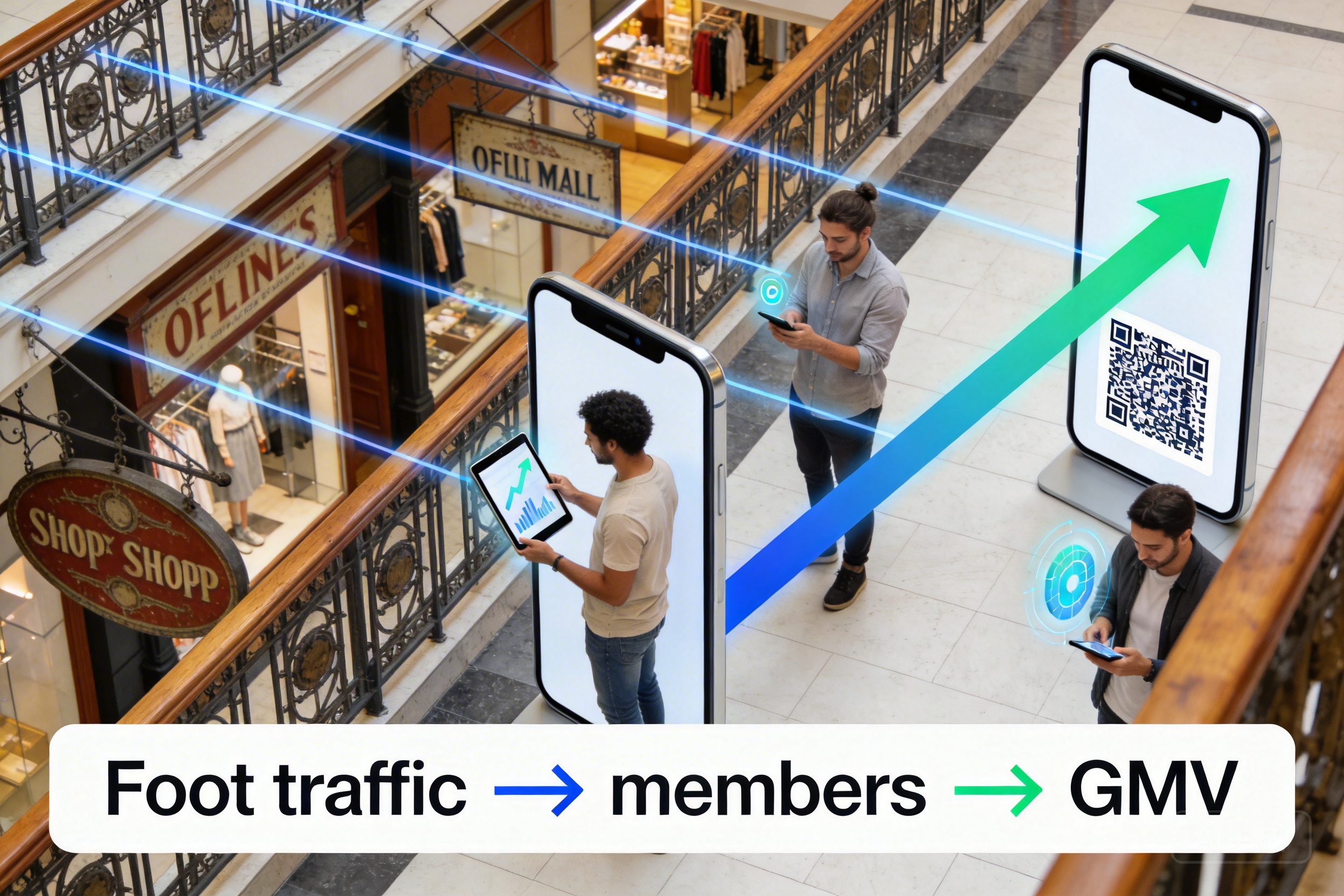 线下场内触点与线上平台联动:老旧商场用数据驱动把客流变会员、把会员变GMV